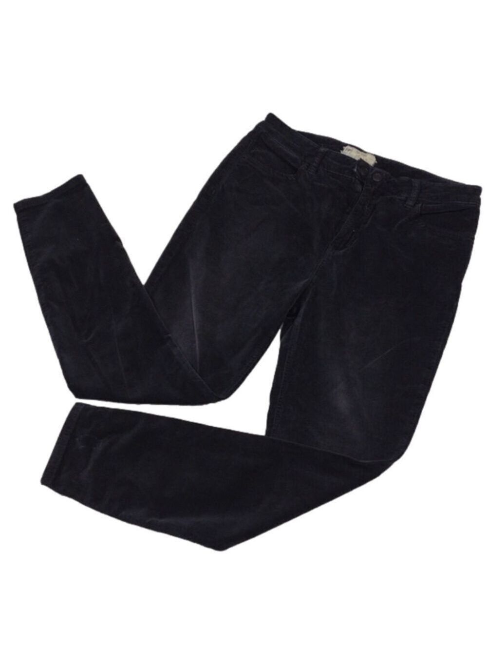 Free People Black Velvet Five Pocket Zip Front High Rise Skinny Leg Casual Pant
